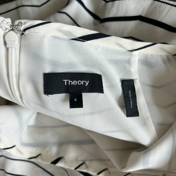 EUC Theory 100% Silk Vivridge Bevel Stripe High-Low Midi Skirt Sz 4 Ivory Black - Picture 6 of 14